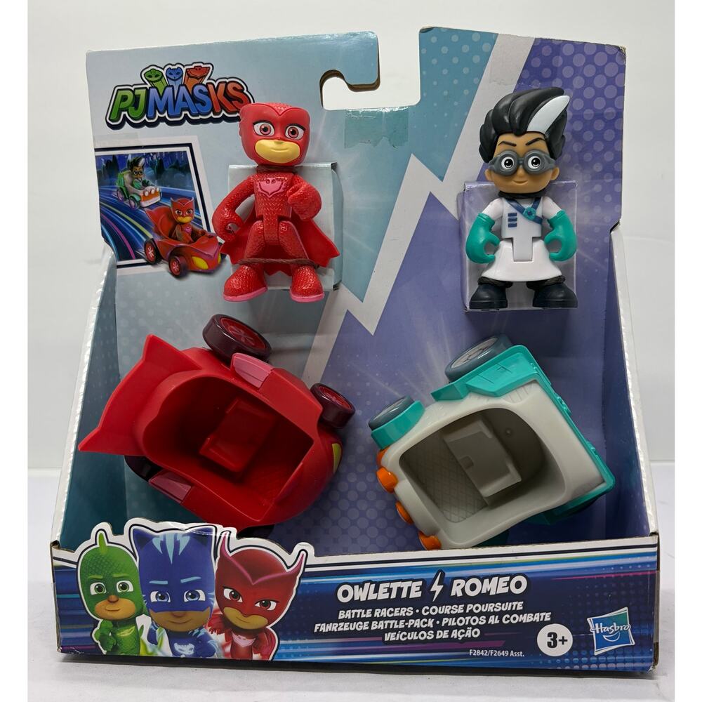 PJ Masks Owlette / Romeo Battle Racers Action Figures With Cars Hasbro NIB